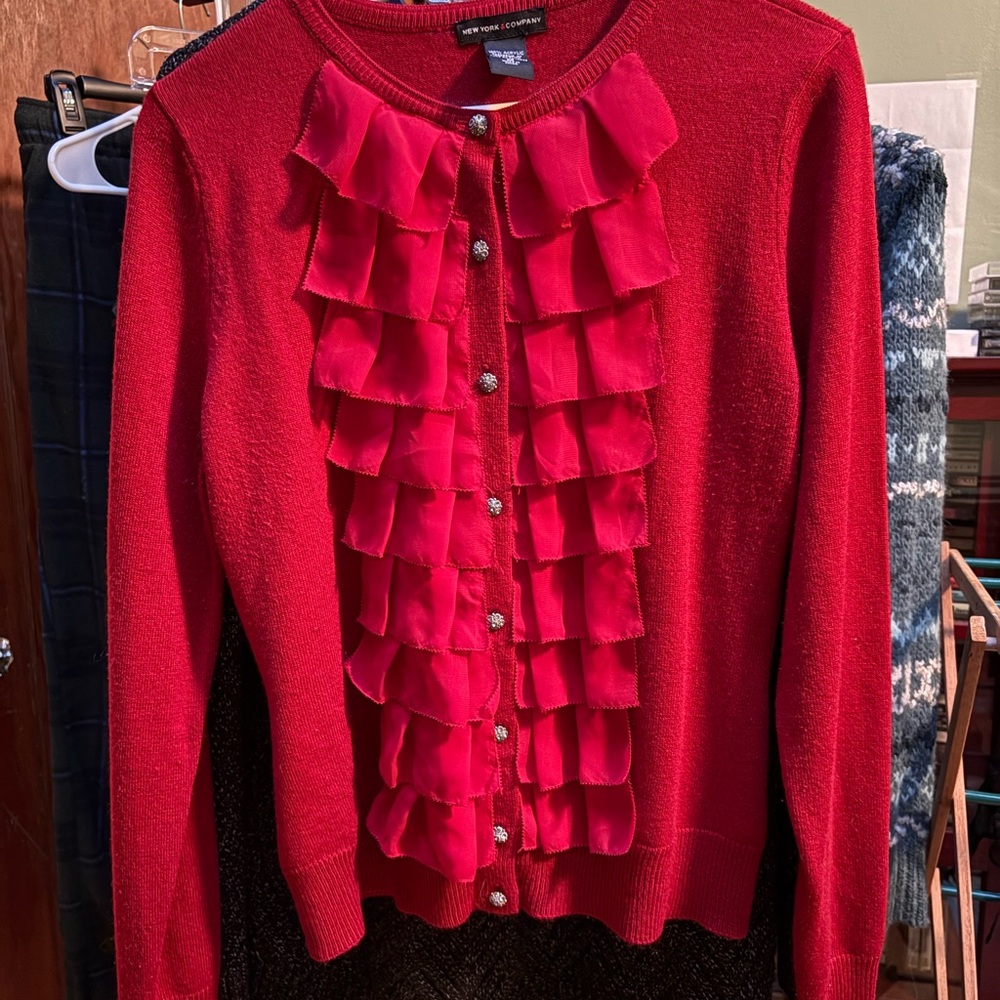 Red Ruffled Women's Sweater